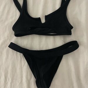 COPY - Frankie's Bikinis Black Ribbed Swim Set